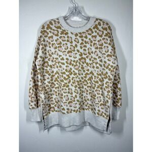 Aerie Leopard Print Crewneck Sweatshirt XS Baggy Oversized Relaxed Loose Boxy